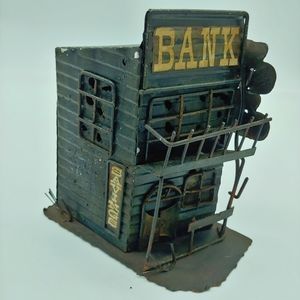 Vintage Rare Old School metal aluminum western bank piggy bank